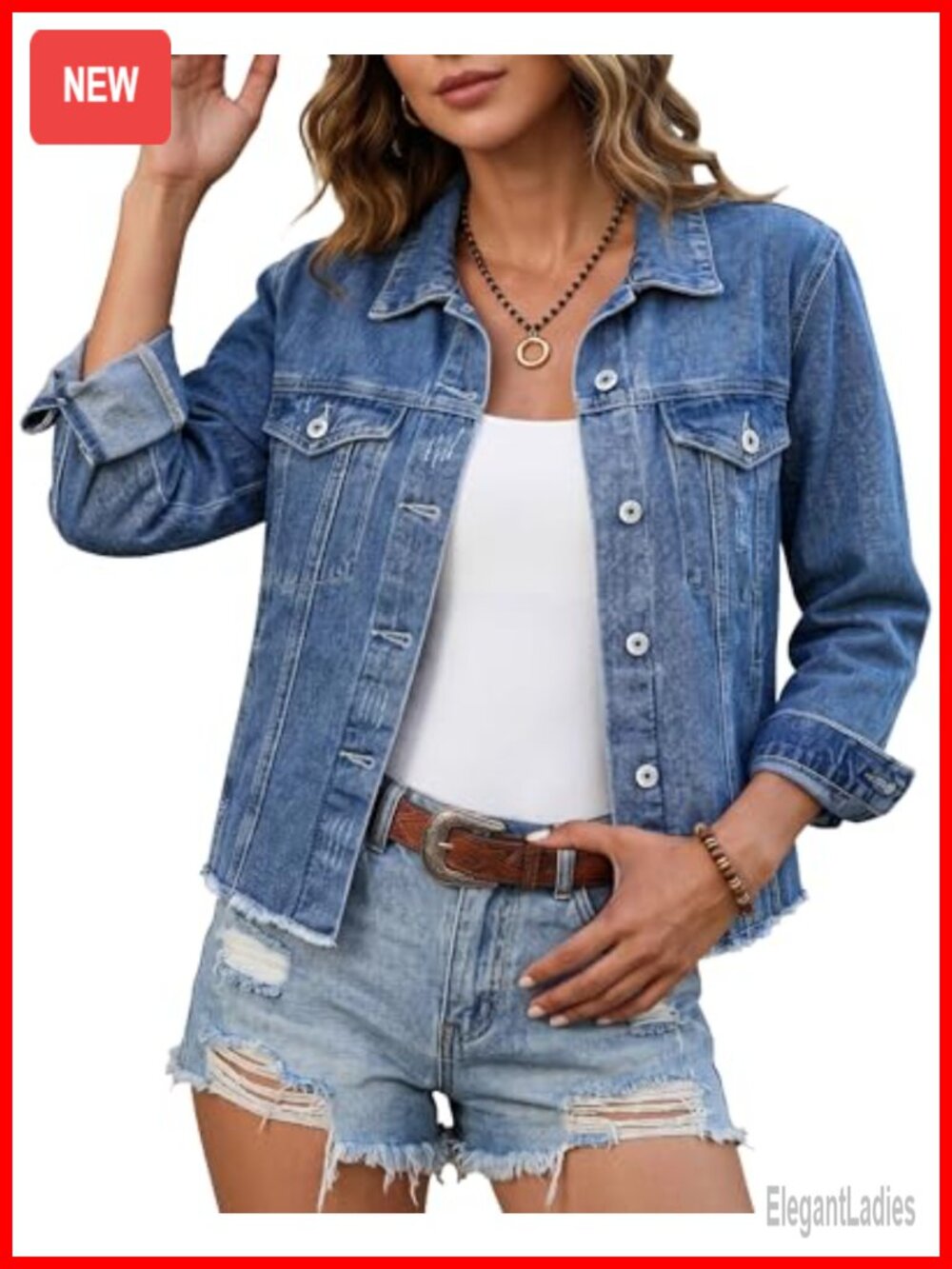 Distressed Denim Jacket for Women Button Up Vintage Western Trucker Jacket